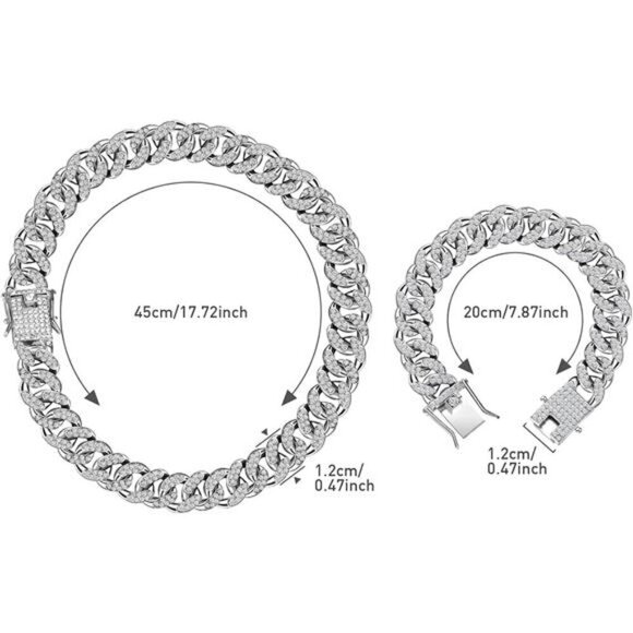 2 Pieces Cuban Link Chain for Women Cuban Necklace Bracelet Heavy - Picture 2 of 7